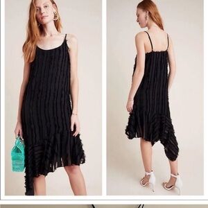 Anthropologie fringed asymmetrical midi dress